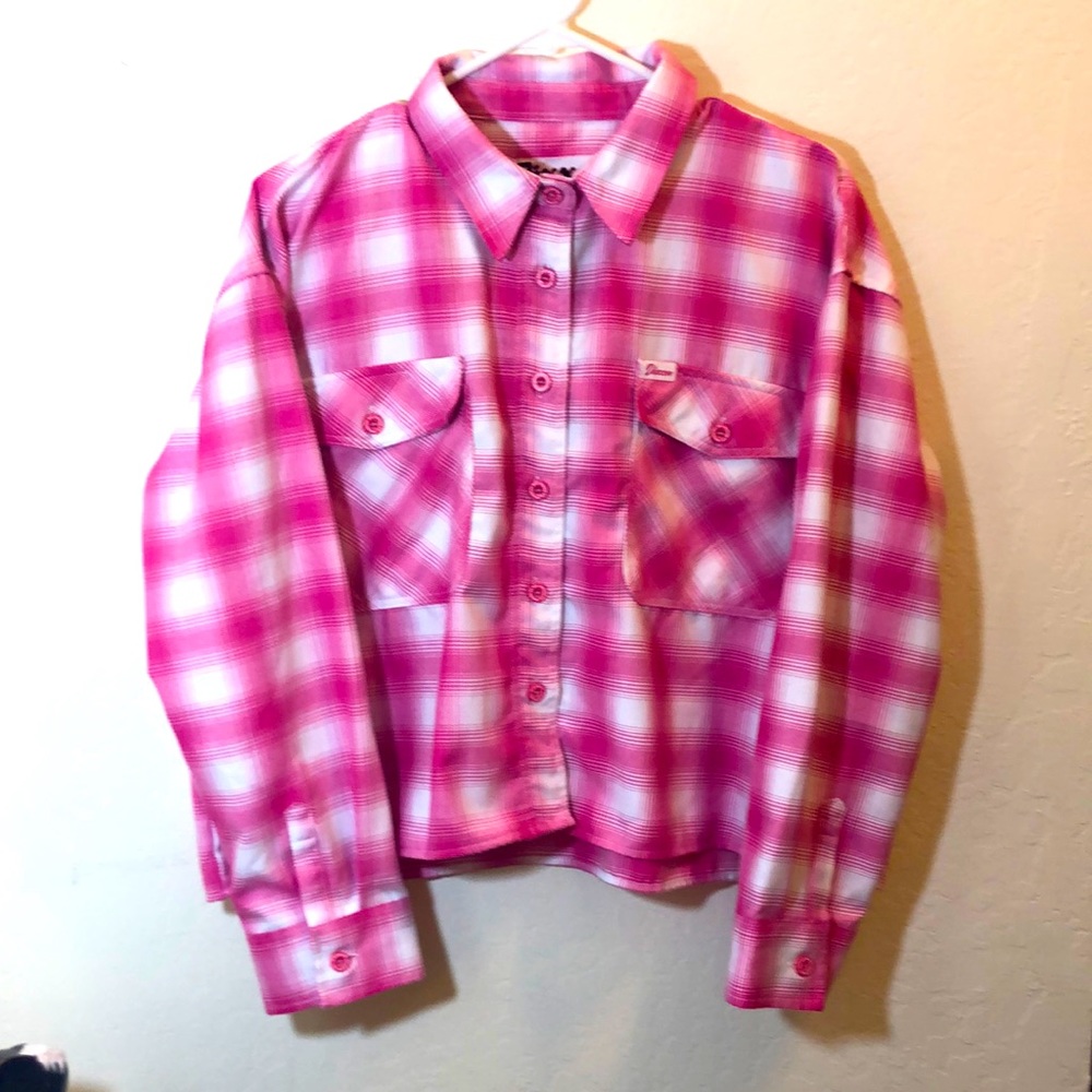 Vibrant Pink Plaid Women's Button-Down Shirt